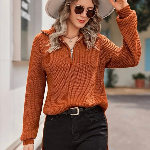 Zeagoo Women's Sweaters Quarter Zip Pullover Long Oversized Knit Sweater-Medium - Picture 4 of 7